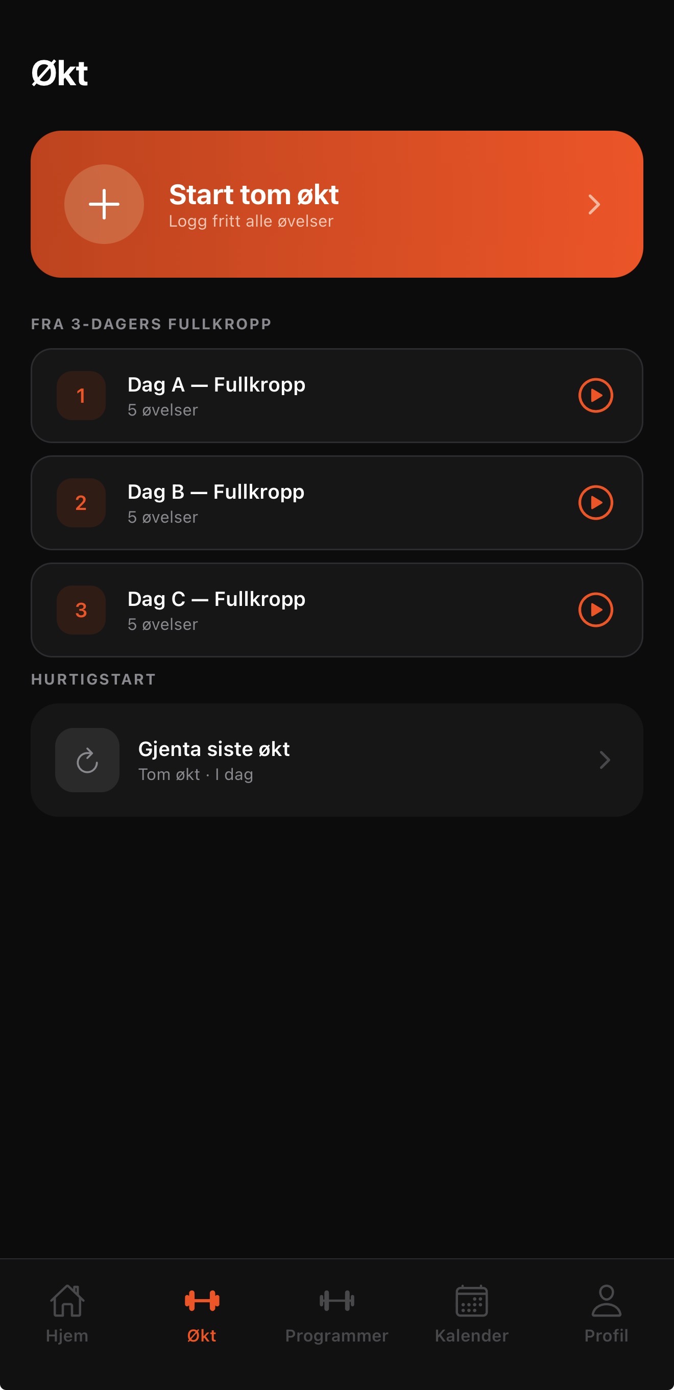 Løft app - Økt