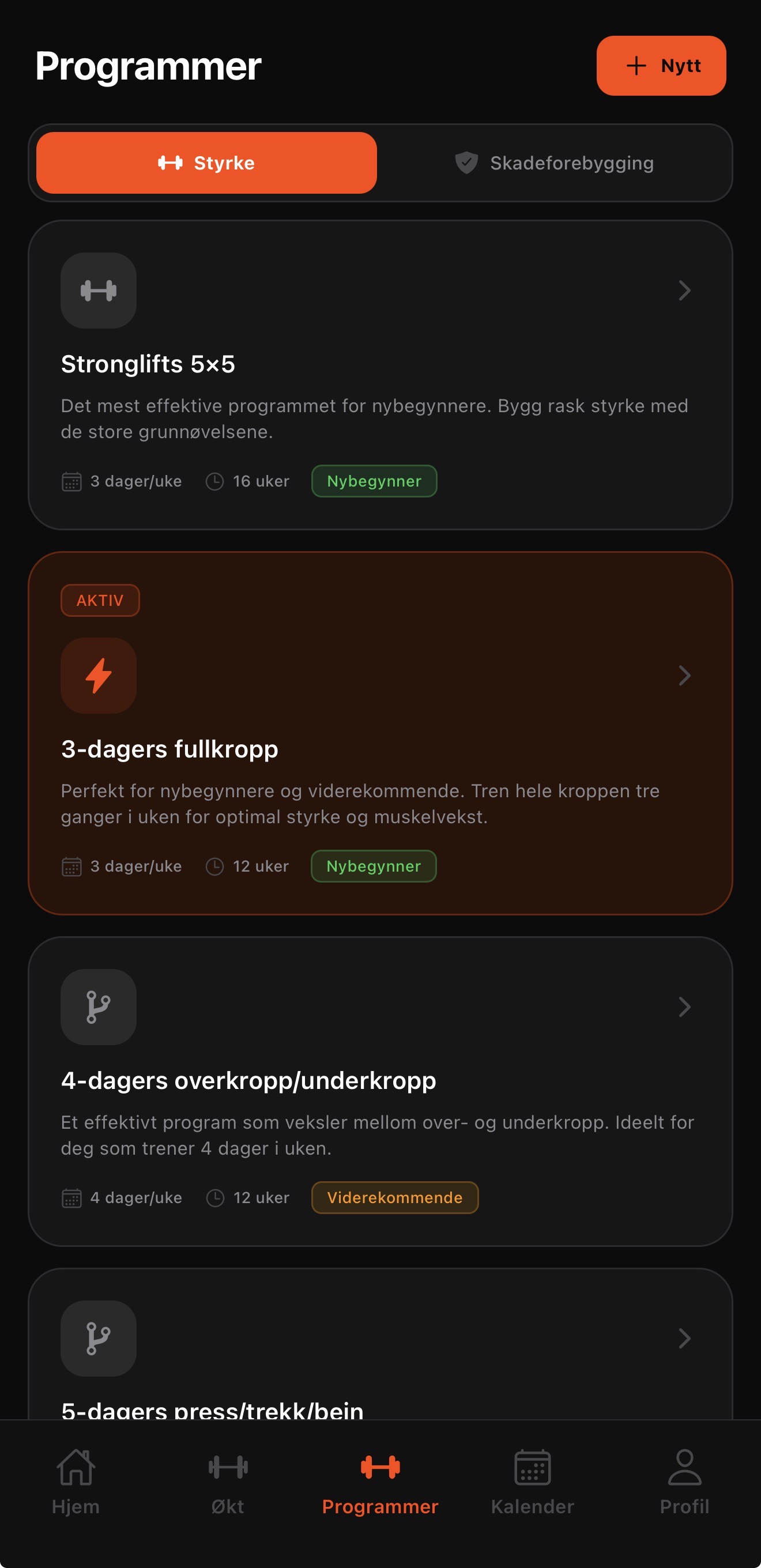 Løft app - Programmer